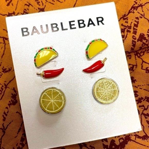 Brand New BaubleBar Set of 3 Pairs Cinco De Mayo Post Earrings Taco Chili Lime - Picture 4 of 13
